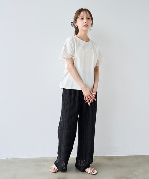 mil(ミル)の「透かし編み ストライプ レースパンツ【587215】(その他パンツ・レディース・オフホワイト/ブラック/グレイッシュベージュ・S-Short/S-Regular/M-Short)」の6枚目の写真
