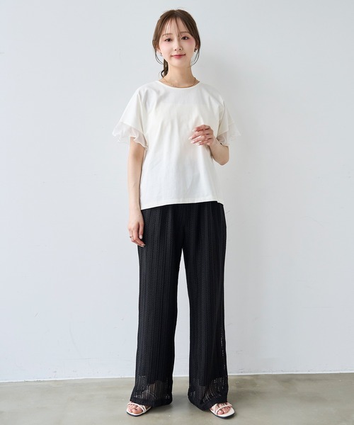 mil(ミル)の「透かし編み ストライプ レースパンツ【587215】(その他パンツ・レディース・オフホワイト/ブラック/グレイッシュベージュ・S-Short/S-Regular/M-Short)」の9枚目の写真