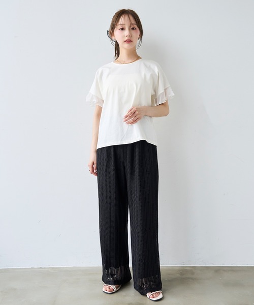 mil(ミル)の「透かし編み ストライプ レースパンツ【587215】(その他パンツ・レディース・オフホワイト/ブラック/グレイッシュベージュ・S-Short/S-Regular/M-Short)」の5枚目の写真