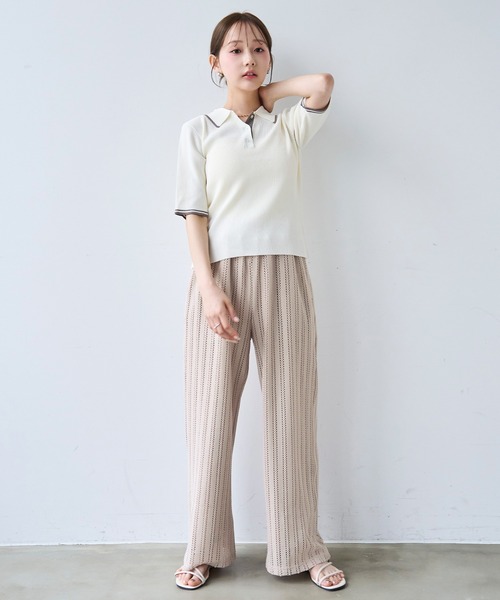 mil(ミル)の「透かし編み ストライプ レースパンツ【587215】(その他パンツ・レディース・オフホワイト/ブラック/グレイッシュベージュ・S-Short/S-Regular/M-Short)」の10枚目の写真
