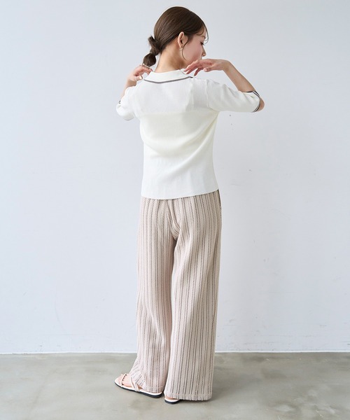 mil(ミル)の「透かし編み ストライプ レースパンツ【587215】(その他パンツ・レディース・オフホワイト/ブラック/グレイッシュベージュ・S-Short/S-Regular/M-Short)」の13枚目の写真