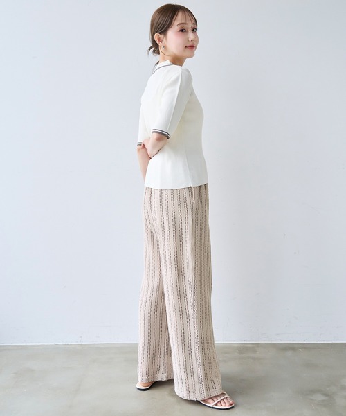 mil(ミル)の「透かし編み ストライプ レースパンツ【587215】(その他パンツ・レディース・オフホワイト/ブラック/グレイッシュベージュ・S-Short/S-Regular/M-Short)」の11枚目の写真