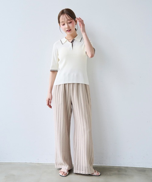 mil(ミル)の「透かし編み ストライプ レースパンツ【587215】(その他パンツ・レディース・オフホワイト/ブラック/グレイッシュベージュ・S-Short/S-Regular/M-Short)」の14枚目の写真