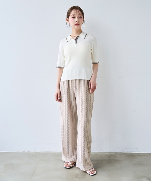 mil(ミル)の「透かし編み ストライプ レースパンツ【587215】(その他パンツ・レディース・オフホワイト/ブラック/グレイッシュベージュ・S-Short/S-Regular/M-Short)」の15枚目の写真
