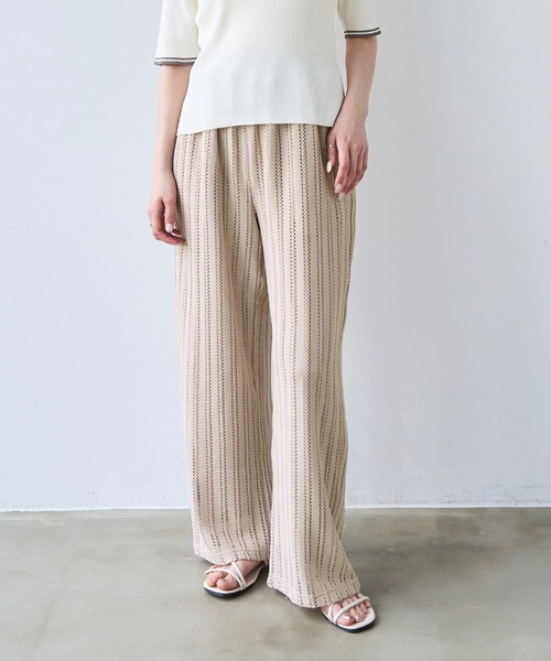 mil(ミル)の「透かし編み ストライプ レースパンツ【587215】(その他パンツ・レディース・オフホワイト/ブラック/グレイッシュベージュ・S-Short/S-Regular/M-Short)」の16枚目の写真
