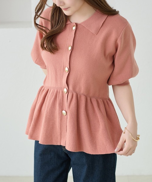 apres jour clair(アプレジュールクレア)の「【apres jour clair】イレヘムペプラムニット(Tシャツ/カットソー・レディース・アイボリー/ネイビー/サーモンピンク・X-LARGE/フリー)」の3枚目の写真