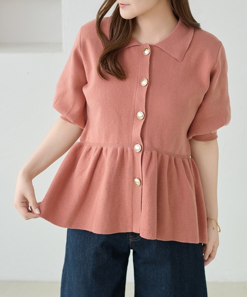 apres jour clair(アプレジュールクレア)の「【apres jour clair】イレヘムペプラムニット(Tシャツ/カットソー・レディース・アイボリー/ネイビー/サーモンピンク・X-LARGE/フリー)」の16枚目の写真