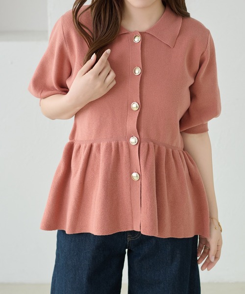 apres jour clair(アプレジュールクレア)の「【apres jour clair】イレヘムペプラムニット(Tシャツ/カットソー・レディース・アイボリー/ネイビー/サーモンピンク・X-LARGE/フリー)」の17枚目の写真