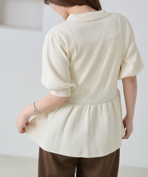 apres jour clair(アプレジュールクレア)の「【apres jour clair】イレヘムペプラムニット(Tシャツ/カットソー・レディース・アイボリー/ネイビー/サーモンピンク・X-LARGE/フリー)」の8枚目の写真