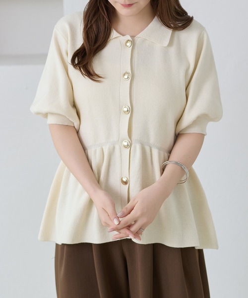 apres jour clair(アプレジュールクレア)の「【apres jour clair】イレヘムペプラムニット(Tシャツ/カットソー・レディース・アイボリー/ネイビー/サーモンピンク・X-LARGE/フリー)」の4枚目の写真