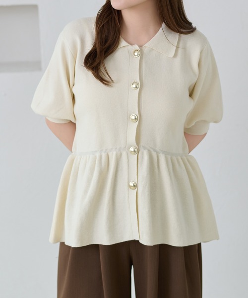 apres jour clair(アプレジュールクレア)の「【apres jour clair】イレヘムペプラムニット(Tシャツ/カットソー・レディース・アイボリー/ネイビー/サーモンピンク・X-LARGE/フリー)」の5枚目の写真