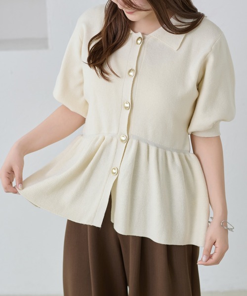 apres jour clair(アプレジュールクレア)の「【apres jour clair】イレヘムペプラムニット(Tシャツ/カットソー・レディース・アイボリー/ネイビー/サーモンピンク・X-LARGE/フリー)」の6枚目の写真