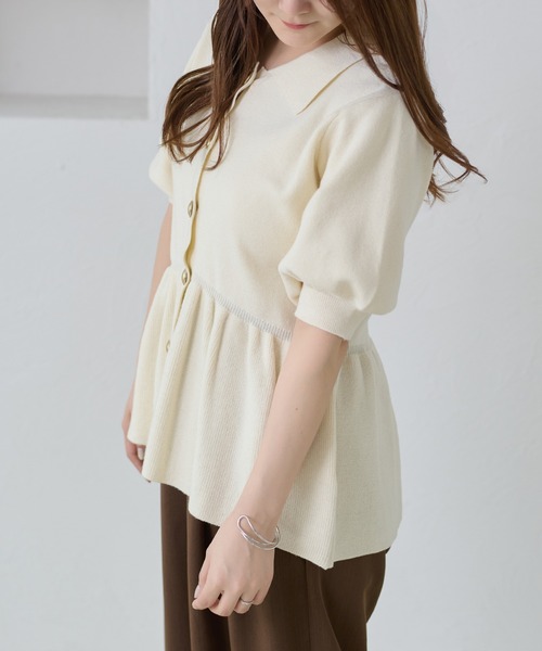 apres jour clair(アプレジュールクレア)の「【apres jour clair】イレヘムペプラムニット(Tシャツ/カットソー・レディース・アイボリー/ネイビー/サーモンピンク・X-LARGE/フリー)」の7枚目の写真