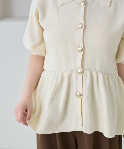 apres jour clair(アプレジュールクレア)の「【apres jour clair】イレヘムペプラムニット(Tシャツ/カットソー・レディース・アイボリー/ネイビー/サーモンピンク・X-LARGE/フリー)」の10枚目の写真