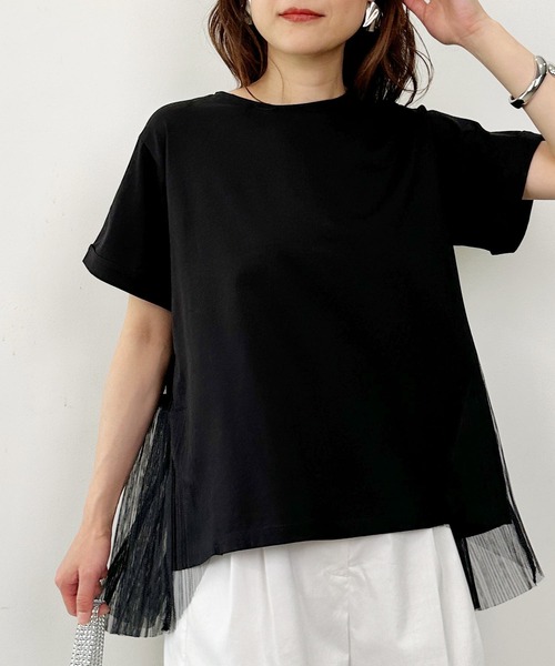 LUGIVA(ルギヴァ)の「後ろチュールプリーツTシャツ(Tシャツ/カットソー・レディース・ブラック/オフホワイト・M)」の11枚目の写真