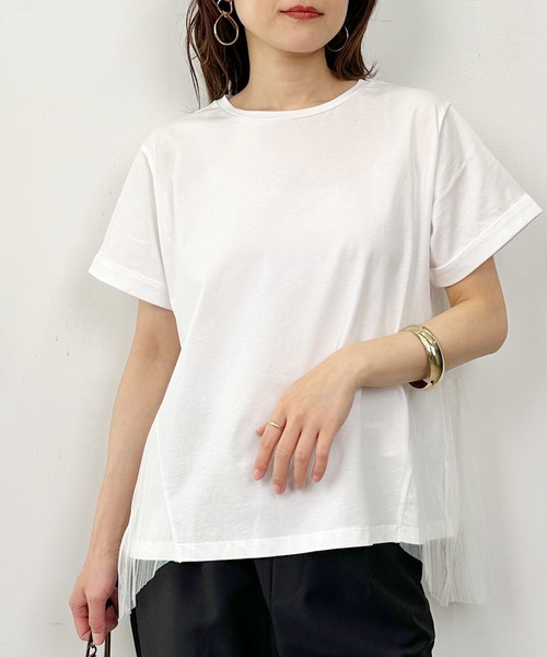 LUGIVA(ルギヴァ)の「後ろチュールプリーツTシャツ(Tシャツ/カットソー・レディース・ブラック/オフホワイト・M)」の3枚目の写真