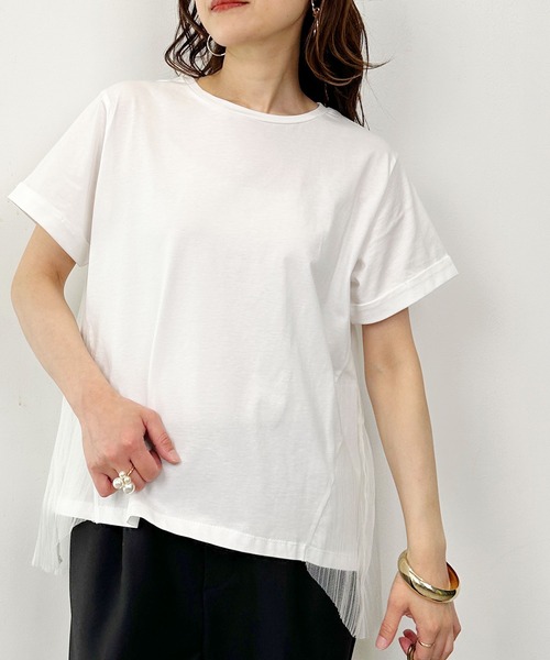 LUGIVA(ルギヴァ)の「後ろチュールプリーツTシャツ(Tシャツ/カットソー・レディース・ブラック/オフホワイト・M)」の7枚目の写真
