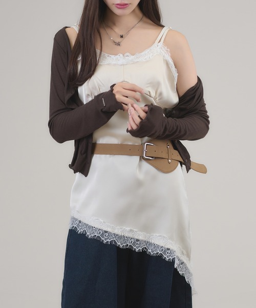 apres jour mignon(アプレジュールミニョン)の「アシメレースレイヤードキャミチュニック(キャミソール・レディース・ブラウン系その他/アイボリー/ベージュ系その他・LARGE/フリー)」の14枚目の写真