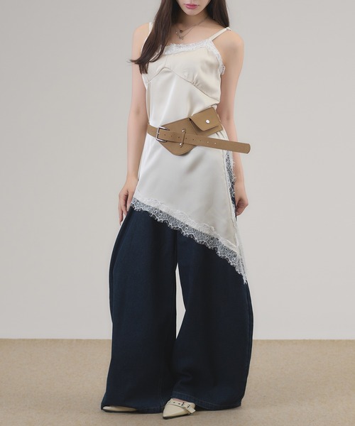 apres jour mignon(アプレジュールミニョン)の「アシメレースレイヤードキャミチュニック(キャミソール・レディース・ブラウン系その他/アイボリー/ベージュ系その他・LARGE/フリー)」の5枚目の写真
