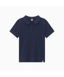 ROUND COLLAR JACQUARD PUNCHING TEE, NAVY