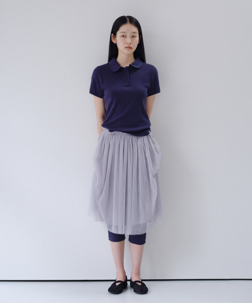 OHESHIO(オヘシオ)の「ROUND COLLAR JACQUARD PUNCHING TEE, NAVY(Tシャツ/カットソー・レディース・その他・FREE)」の9枚目の写真