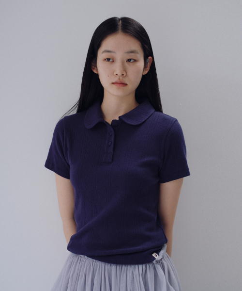 OHESHIO(オヘシオ)の「ROUND COLLAR JACQUARD PUNCHING TEE, NAVY(Tシャツ/カットソー・レディース・その他・FREE)」の7枚目の写真