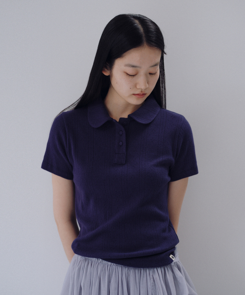 OHESHIO(オヘシオ)の「ROUND COLLAR JACQUARD PUNCHING TEE, NAVY(Tシャツ/カットソー・レディース・その他・FREE)」の6枚目の写真