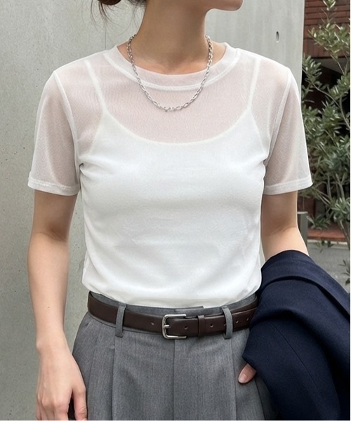 セール】半袖チュール メッシュシアートップス（Tシャツ/カットソー