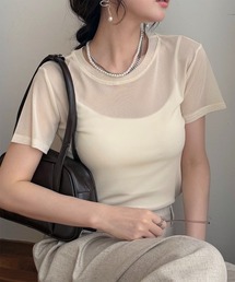 Rejoule（リジュール）の「半袖チュール メッシュシアートップス（Tシャツ/カットソー）」