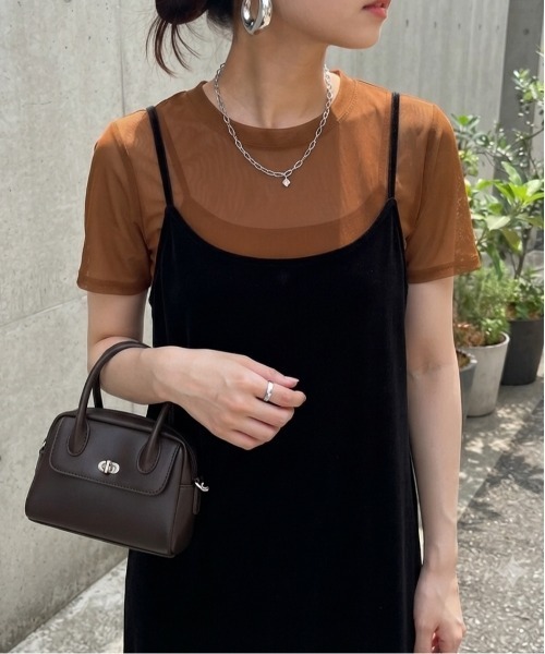 Rejoule(リジュール)の「半袖チュール メッシュシアートップス(Tシャツ/カットソー・レディース・ホワイト/ブラック/チャコールグレー/アイボリー/ブラウン/モカ・FREE)」の6枚目の写真