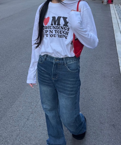 tunee(チュニー)の「LOVEハートデザインロンT/長袖Tシャツ(hsyd)(Tシャツ/カットソー・レディース・A/ホワイト・LARGE/MEDIUM/X-LARGE/SMALL)」の5枚目の写真