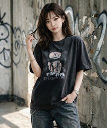 ステレオタイプピグメントウォッシュTシャツチャコール