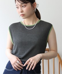 Meli rich | 麻タッチ配色ノースリーブプルオーバー(Tシャツ/カットソー)