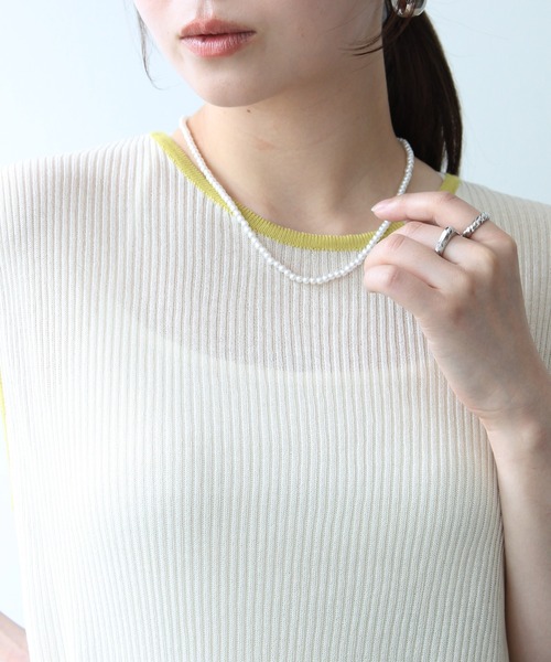 Meli rich（メリーリッチ）の「麻タッチ配色ノースリーブプルオーバー（Tシャツ/カットソー・レディース・グレー/チャコールグレー/アイボリー・FREE）」の9枚目の写真