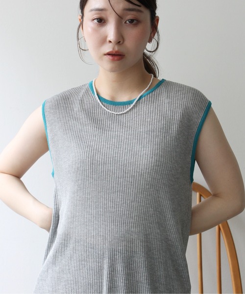 Meli rich（メリーリッチ）の「麻タッチ配色ノースリーブプルオーバー（Tシャツ/カットソー・レディース・グレー/チャコールグレー/アイボリー・FREE）」の13枚目の写真