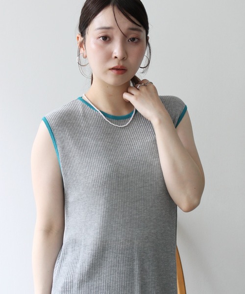 Meli rich（メリーリッチ）の「麻タッチ配色ノースリーブプルオーバー（Tシャツ/カットソー・レディース・グレー/チャコールグレー/アイボリー・FREE）」の14枚目の写真