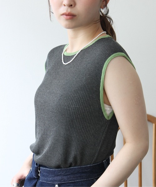 Meli rich（メリーリッチ）の「麻タッチ配色ノースリーブプルオーバー（Tシャツ/カットソー・レディース・グレー/チャコールグレー/アイボリー・FREE）」の20枚目の写真