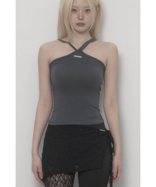ETRE AU SOMMET(エトレオソメ)の「Halter Strap Basic Sleeveless Top (Charcoal)(Tシャツ/カットソー・レディース・その他・FREE)」の1枚目の写真