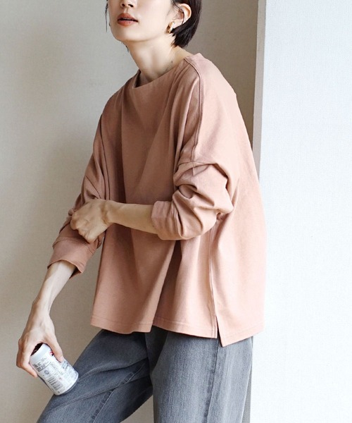 zootie（ズーティー）の「ほぼシミヘン加工 フレンチバスク ワイドプルオーバー［ボーダー＆無地］（Tシャツ/カットソー・レディース・オフホワイト/ネイビー/カーキ/ブラック/ライトブルー/オレンジ/ホワイト×ブルー/ホワイト×グレー/ホワイト×ブラック/ミント/グレー系その他/杢グレー/ライトピンク/ネイビー×ホワイト/ベージュ系その他2/イエロー系その他/ライトイエロー/ブルー系その他/ベージュ系その他・フリー）」の8枚目の写真