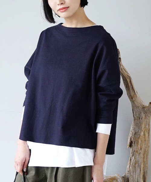 zootie（ズーティー）の「ほぼシミヘン加工 フレンチバスク ワイドプルオーバー［ボーダー＆無地］（Tシャツ/カットソー・レディース・オフホワイト/ネイビー/カーキ/ブラック/ライトブルー/オレンジ/ホワイト×ブルー/ホワイト×グレー/ホワイト×ブラック/ミント/グレー系その他/杢グレー/ライトピンク/ネイビー×ホワイト/ベージュ系その他2/イエロー系その他/ライトイエロー/ブルー系その他/ベージュ系その他・フリー）」の13枚目の写真