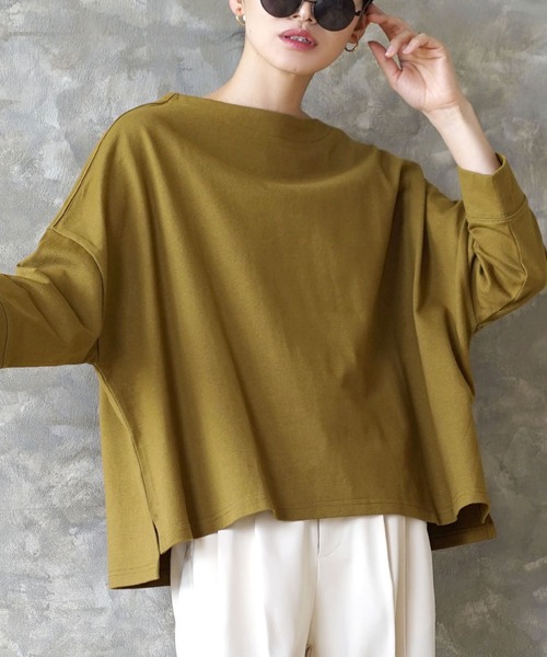 zootie（ズーティー）の「ほぼシミヘン加工 フレンチバスク ワイドプルオーバー［ボーダー＆無地］（Tシャツ/カットソー・レディース・オフホワイト/ネイビー/カーキ/ブラック/ライトブルー/オレンジ/ホワイト×ブルー/ホワイト×グレー/ホワイト×ブラック/ミント/グレー系その他/杢グレー/ライトピンク/ネイビー×ホワイト/ベージュ系その他2/イエロー系その他/ライトイエロー/ブルー系その他/ベージュ系その他・フリー）」の17枚目の写真