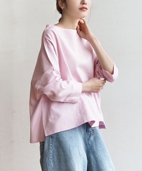 zootie（ズーティー）の「ほぼシミヘン加工 フレンチバスク ワイドプルオーバー［ボーダー＆無地］（Tシャツ/カットソー・レディース・オフホワイト/ネイビー/カーキ/ブラック/ライトブルー/オレンジ/ホワイト×ブルー/ホワイト×グレー/ホワイト×ブラック/ミント/グレー系その他/杢グレー/ライトピンク/ネイビー×ホワイト/ベージュ系その他2/イエロー系その他/ライトイエロー/ブルー系その他/ベージュ系その他・フリー）」の18枚目の写真