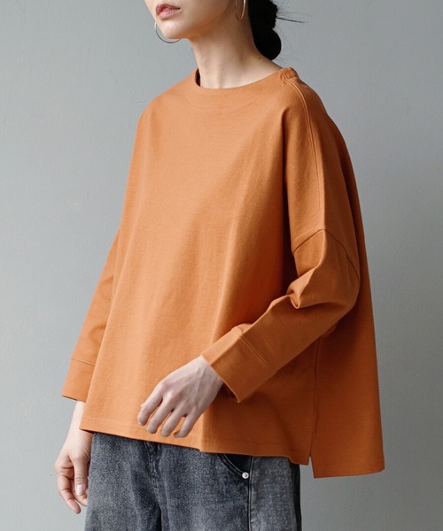 zootie（ズーティー）の「ほぼシミヘン加工 フレンチバスク ワイドプルオーバー［ボーダー＆無地］（Tシャツ/カットソー・レディース・オフホワイト/ネイビー/カーキ/ブラック/ライトブルー/オレンジ/ホワイト×ブルー/ホワイト×グレー/ホワイト×ブラック/ミント/グレー系その他/杢グレー/ライトピンク/ネイビー×ホワイト/ベージュ系その他2/イエロー系その他/ライトイエロー/ブルー系その他/ベージュ系その他・フリー）」の19枚目の写真