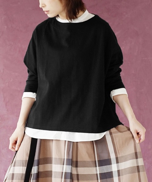 zootie（ズーティー）の「ほぼシミヘン加工 フレンチバスク ワイドプルオーバー［ボーダー＆無地］（Tシャツ/カットソー・レディース・オフホワイト/ネイビー/カーキ/ブラック/ライトブルー/オレンジ/ホワイト×ブルー/ホワイト×グレー/ホワイト×ブラック/ミント/グレー系その他/杢グレー/ライトピンク/ネイビー×ホワイト/ベージュ系その他2/イエロー系その他/ライトイエロー/ブルー系その他/ベージュ系その他・フリー）」の6枚目の写真