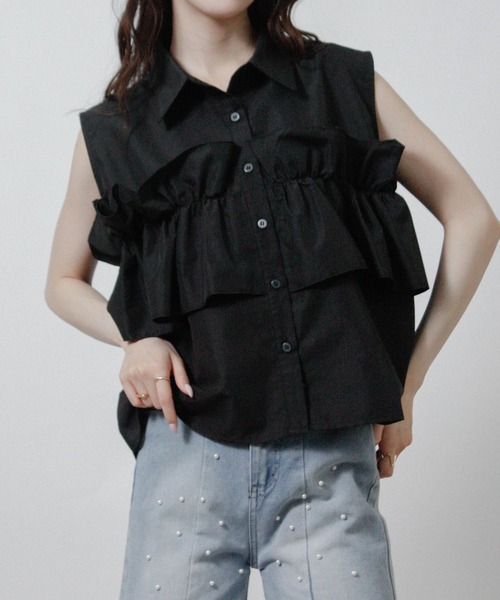Social GIRL(ソーシャルガール)の「フリルレイヤード ノースリーブシャツ ブラウス(シャツ/ブラウス・レディース・ブラック/ブルー系その他/オフホワイト/イエロー系その他/ピンク系その他・M)」の15枚目の写真