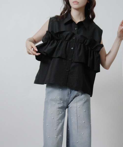 Social GIRL(ソーシャルガール)の「フリルレイヤード ノースリーブシャツ ブラウス(シャツ/ブラウス・レディース・ブラック/ブルー系その他/オフホワイト/イエロー系その他/ピンク系その他・M)」の17枚目の写真