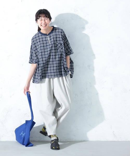 soulberry（ソウルベリー）の「風待ちチェックのプルオーバー（シャツ/ブラウス・レディース・ネイビー・5L/4L/3L/LL/L/M）」の2枚目の写真