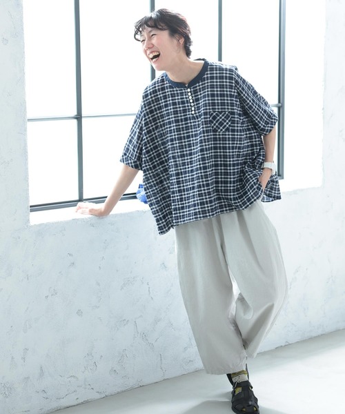 soulberry（ソウルベリー）の「風待ちチェックのプルオーバー（シャツ/ブラウス・レディース・ネイビー・5L/4L/3L/LL/L/M）」の5枚目の写真