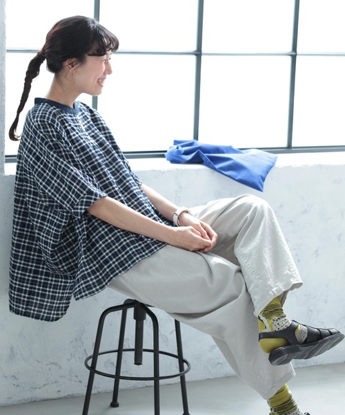 soulberry（ソウルベリー）の「風待ちチェックのプルオーバー（シャツ/ブラウス・レディース・ネイビー・5L/4L/3L/LL/L/M）」の7枚目の写真