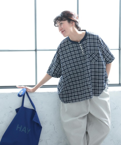 soulberry（ソウルベリー）の「風待ちチェックのプルオーバー（シャツ/ブラウス・レディース・ネイビー・5L/4L/3L/LL/L/M）」の8枚目の写真